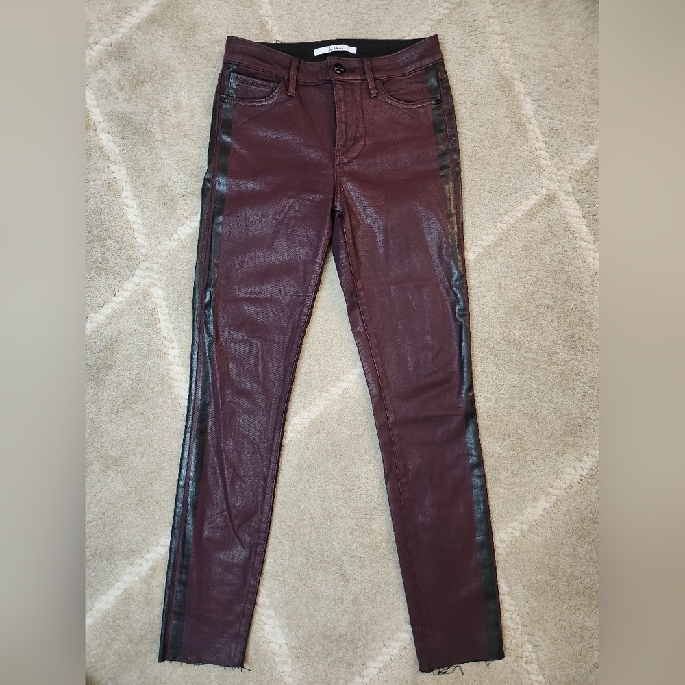 Sam Edelman The Kitten Ankle Skinny Burgundy Black Side Striped Coated Jeans 26